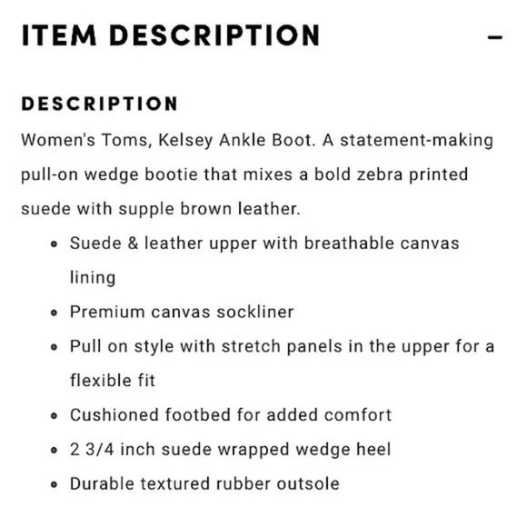 Toms 7 Brown Chunky Wedge Zebra Print Booties Ankle Boots KELSEY Leather - Picture 10 of 10